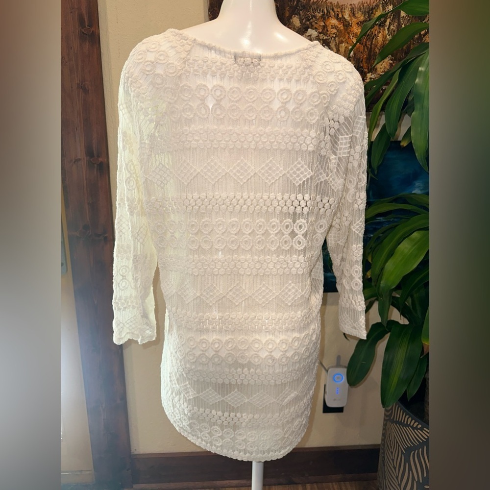 🔴EUC eyeshadow boho laced off white shirt with sleeve SZ 1X - Picture 4 of 5